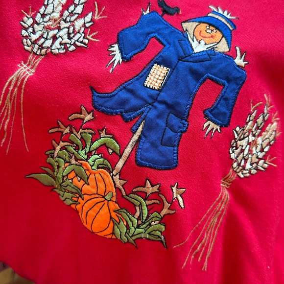 Vintage Womens Fall Scarecrow appliqué Sweatshirt shoulder pads Size XL - Picture 7 of 9